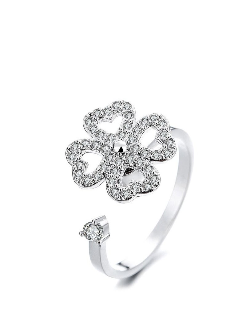 Versatile and rotatable silver plated zircon ring