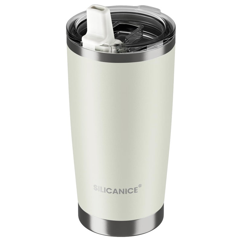 SILICANICE 20oz Insulated Tumbler with Straw, Leakproof Lid & Removable Spout, Stainless Steel, BPA & Odor Free, Car Cup Holder Friendly, Gym Office Home -Cream - Image 1