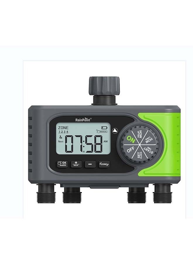 RAINPOINT - 4 Zone Water Timer for Garden Hose - 4 Outlets Hose Timers for Watering with Rain Delay/Manual/Automatic Timed Irrigation Controller System - Image 1