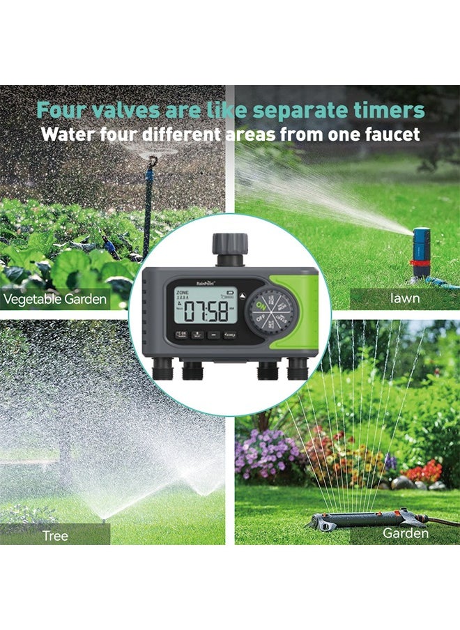 RAINPOINT - 4 Zone Water Timer for Garden Hose - 4 Outlets Hose Timers for Watering with Rain Delay/Manual/Automatic Timed Irrigation Controller System - Image 1