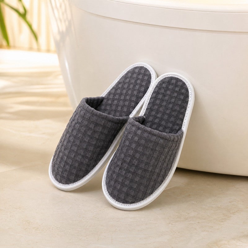 TM HOME Jacquard Hotel Slippers, Natural Cotton, Satin Finish, Soft Comfortable One Size, Premium Hotel Quality, Grey - Image 2