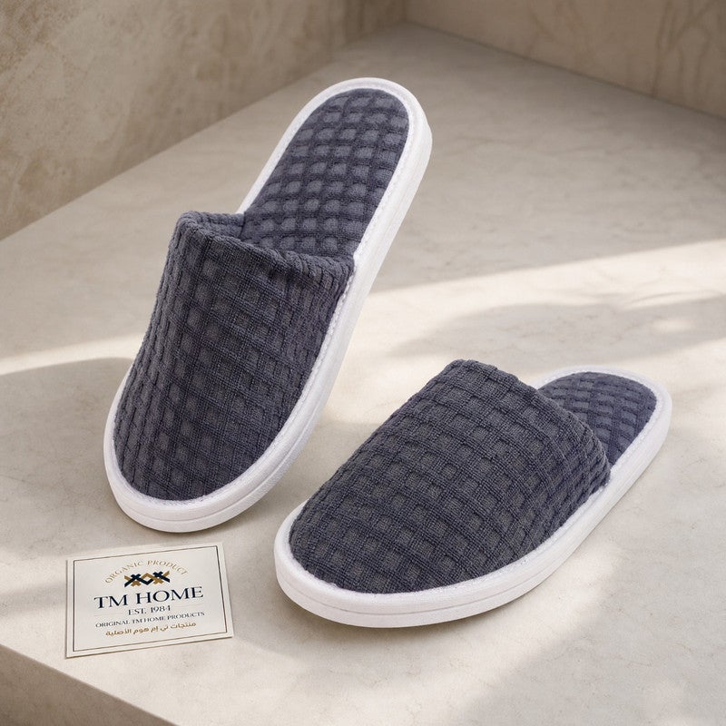 TM HOME Jacquard Hotel Slippers, Natural Cotton, Satin Finish, Soft Comfortable One Size, Premium Hotel Quality, Grey - Image 1