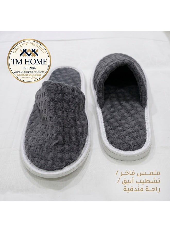 TM HOME Jacquard Hotel Slippers, Natural Cotton, Satin Finish, Soft Comfortable One Size, Premium Hotel Quality, Grey - Image 3
