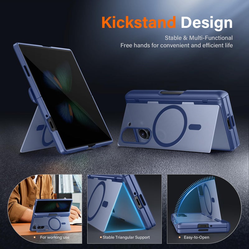 MOBOSI for Z Fold 6 Case with Privacy Screen Protector [Compatible with Magsafe], [Built-in Kickstand&Full Body Hinge Protection] Shockproof Phone Cover for Samsung Galaxy Z Fold6, Blue - Image 2
