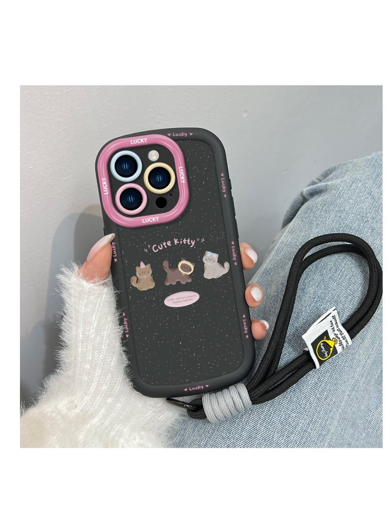 NIBEMINENT Coffee Kitty Protective TPU Case Cover For iPhone 16 Pro Max, Hand Rope/Black