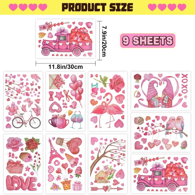 letesult 9 Sheets Valentines Day Window Clings Decorations, Valentines Pink Flower Love Stickers Double Sided Window Clings for Glass Windows, Reusable Decals Decor for Home Anniversary Wedding Party - Image 2