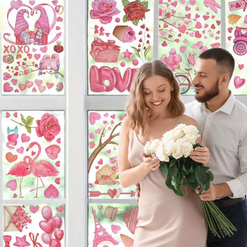 letesult 9 Sheets Valentines Day Window Clings Decorations, Valentines Pink Flower Love Stickers Double Sided Window Clings for Glass Windows, Reusable Decals Decor for Home Anniversary Wedding Party - Image 4