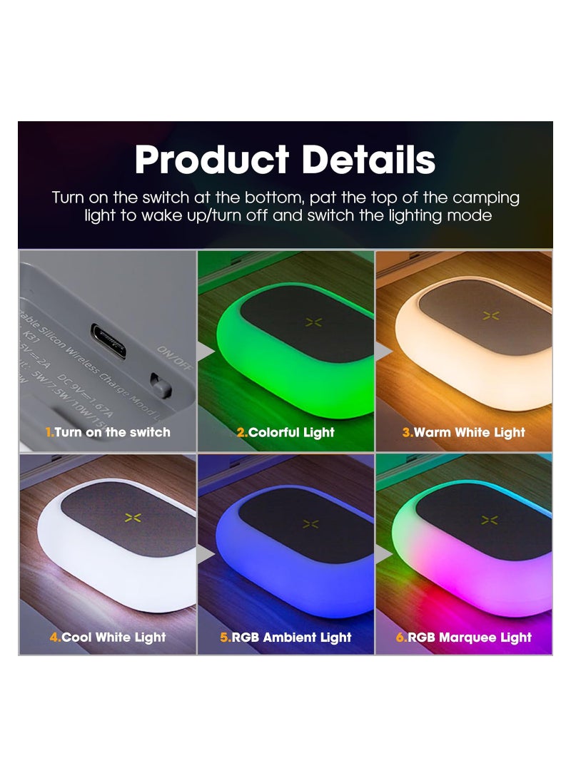 Excefore Camping Night Light with Wireless Charging Camping Lamp 5 Light Modes Light for Tent Mini Tent Light for Camping Hurricane Power Outages Hiking Home - Image 5
