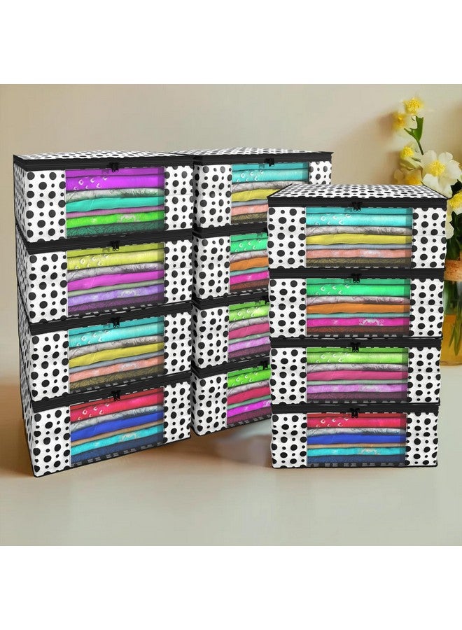Kuber Industries Kuber Industries Non-Woven Clothes Organizer For Wardrobe (Pack of 12) - Storage Organizer For Saree|Dress Organizer For Wardrobe - Saree Covers With Zip (Polka Dots, Black and White, 33 cm, 22 cm)  - Image 1