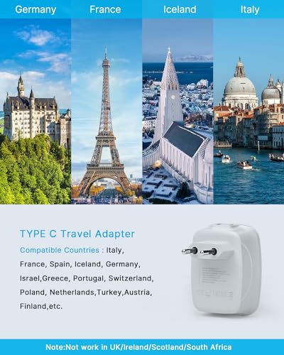 VINTAR 2 Pack European Travel Plug Adapter, VINTAR International Power Plug Adapter with 1 USB C, 2 American Outlets and 3 USB Ports, 6 in 1 Travel Essentials to Most of Europe Greece, Italy(Type C) - Image 2
