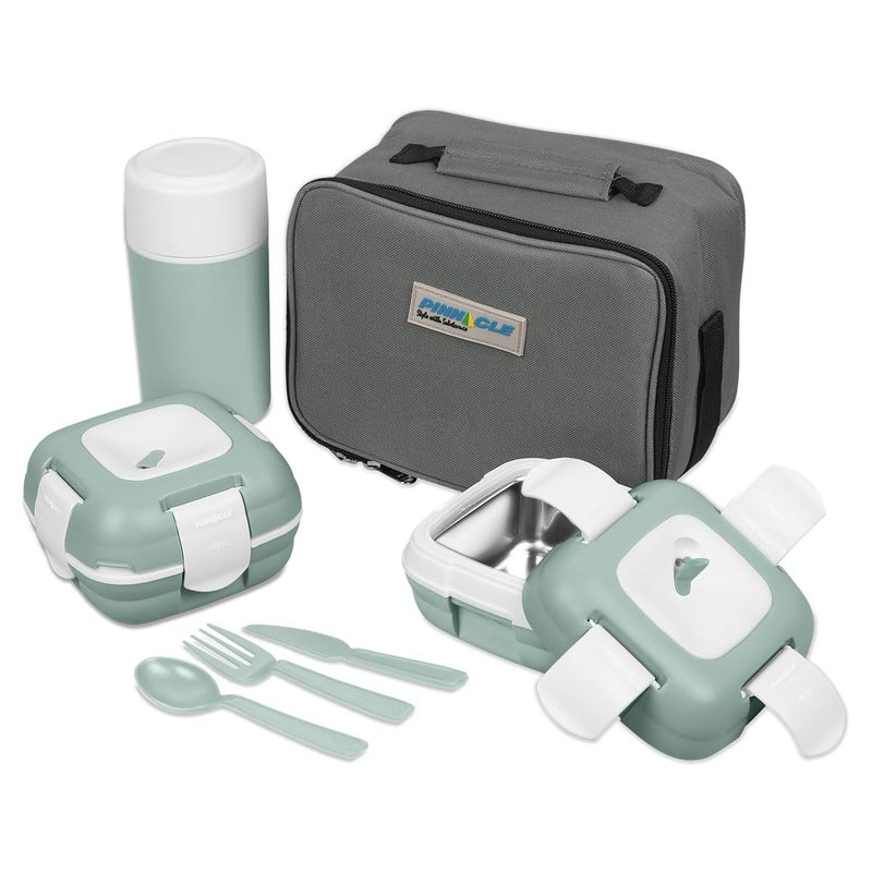 PINNACLE Pinnacle Paloma Lunch Kit with Insulated Bag | 2 x 500ml Steel Tiffin Box & 400ml Insulated Bottle | Leak-Proof & Hot Lunch Box for Office, Kids and Travel | Includes Cutlery Set | Ideal for Gifting. 