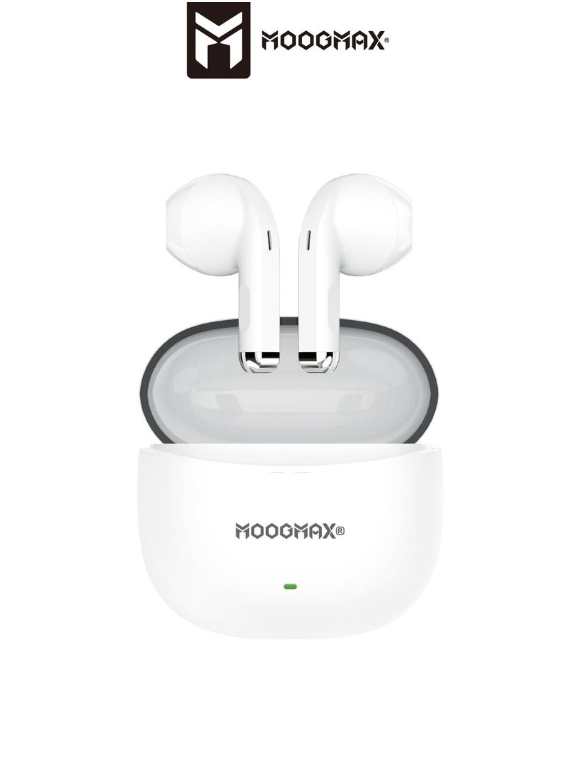 MOOGMAX - Moogmax MX-EP43 A TWS wireless Earbuds with built-in a clear microphone and powerful HAFI clear sound, Bluetooth 5.4V and ergonomic elegant design. in white color - Image 1