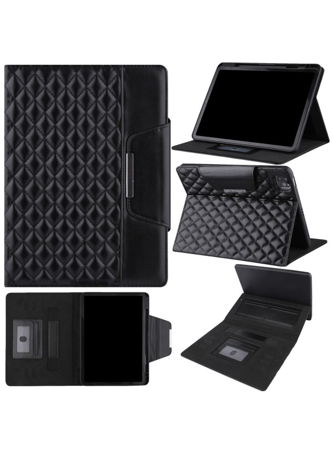 HuHa Case Cover For iPad Pro 11 2021 / 2020 / 2018 / Air 10.9 2020 Checkered Pattern Horizontal Flip Leather Tablet Case with Holder & Card Slots & Hand Strap Black 