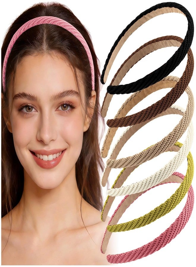 Tmtains 6 Pcs Headbands for Women Thin Knitted Headbands Fashion Non Slip Headband for Women's Hair Cute Solid Color Hair Accessories Stretchy Elastic Hairbands Boho Comfortable Bands Valentine gifts - Image 1