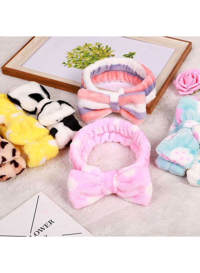 Hishexin 8 Pack Spa Bow Headbands, Coral Fleece Makeup Cosmetic Headband for Washing Face, Shower Terry Cloth Hair Band for Women Facial - Image 5