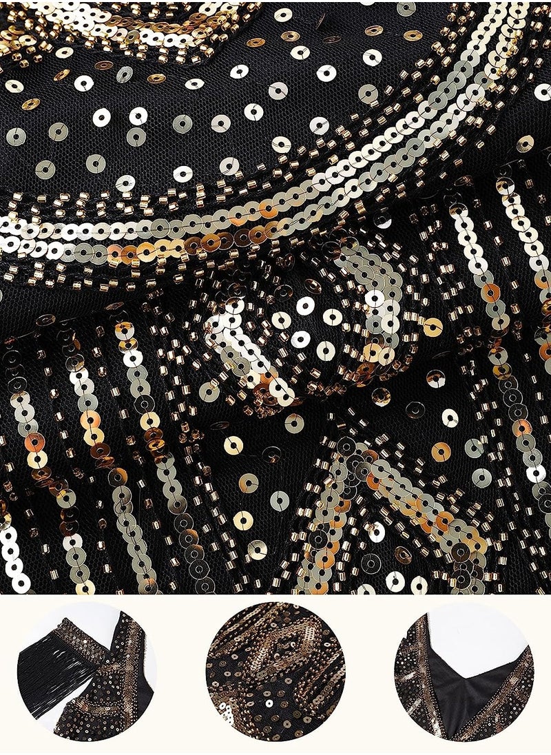 SYOSI - 1920s Flapper Dress Long Fringe Gatsby Roaring 20s Sequin Beaded Vintage Art Deco Dress, M - Image 1