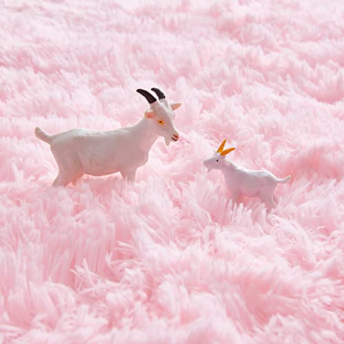 FJZFING Pink Round Rug Ultra-Soft Plush Modern 5x5 Circle Area Rug for Kid's Bedroom, Fluffy Shag Circular Rug for Nursery Room, Non-Slip Home Decor Cute Pink Carpet for Teen's Room - Image 3
