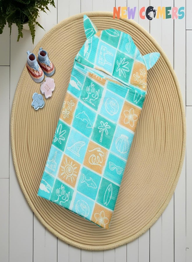 NEW COMERS® 100% Pure Cotton Waffle Hooded Wrapper - Baby Towel for New Born | Big Size 50cm x 26cm | Soft, Safe & Skin-Friendly | Perfect for Newborns 0-5 Years | Breathble Absorbant (Multicolor 1) - Image 4