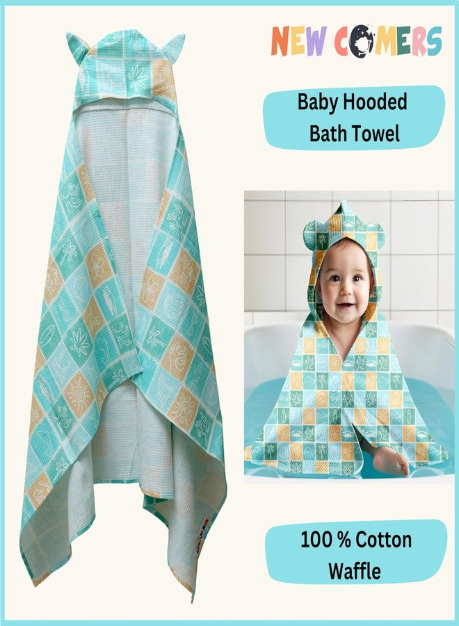 NEW COMERS® 100% Pure Cotton Waffle Hooded Wrapper - Baby Towel for New Born | Big Size 50cm x 26cm | Soft, Safe & Skin-Friendly | Perfect for Newborns 0-5 Years | Breathble Absorbant (Multicolor 1) - Image 2