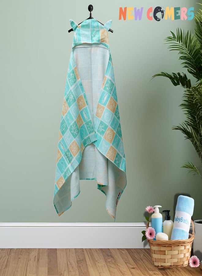 NEW COMERS® 100% Pure Cotton Waffle Hooded Wrapper - Baby Towel for New Born | Big Size 50cm x 26cm | Soft, Safe & Skin-Friendly | Perfect for Newborns 0-5 Years | Breathble Absorbant (Multicolor 1) - Image 3