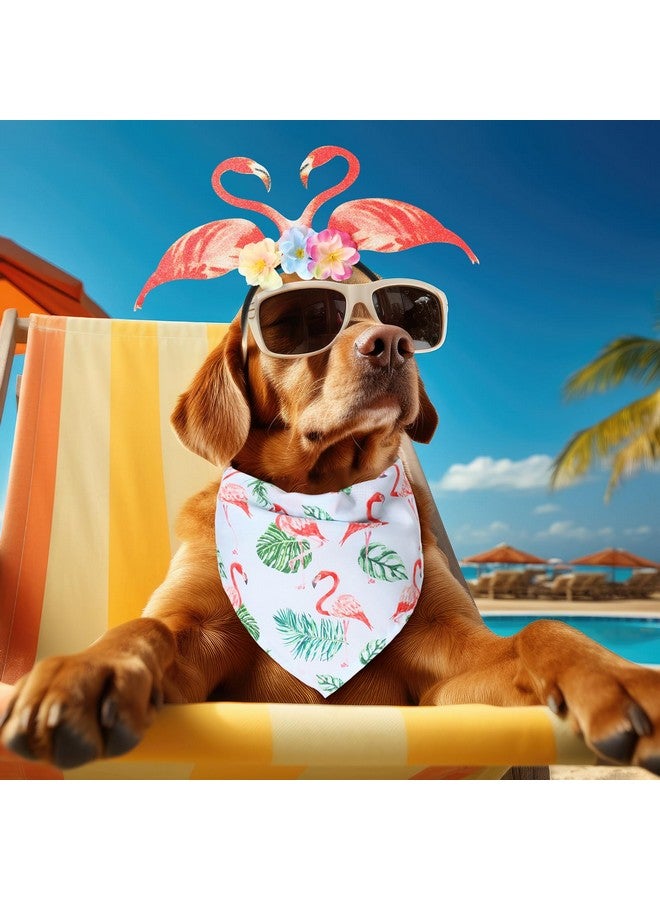 JaGely 8 Pcs Hawaiian Dog Bandana Party Headbands Set Cute Puppy Bibs Flamingo Pineapple Palm Tree Luau Head Boppers for Small Large Dogs Tropical Accessories Summer Beach Party Supplies - Image 5