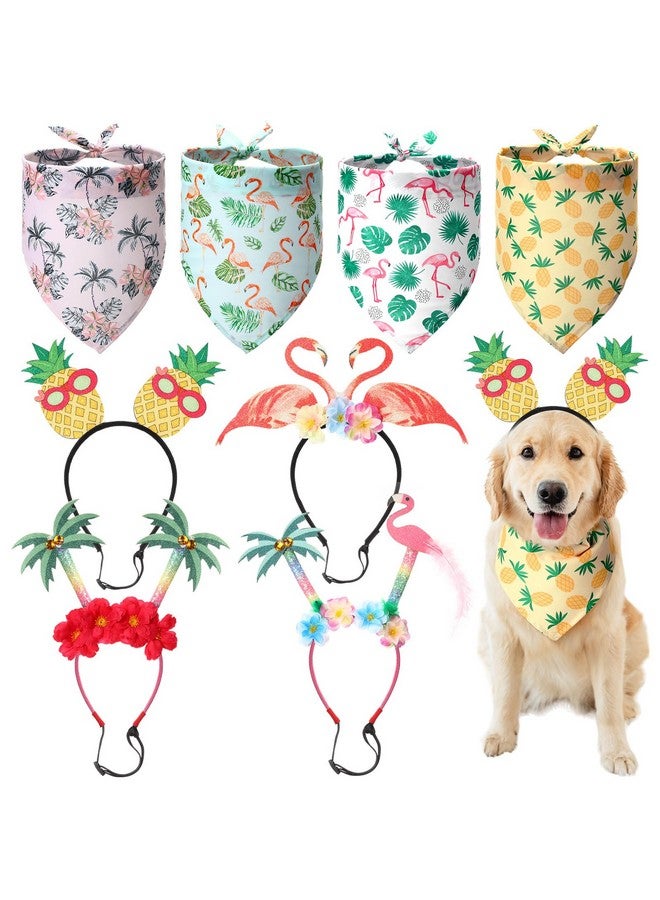 JaGely 8 Pcs Hawaiian Dog Bandana Party Headbands Set Cute Puppy Bibs Flamingo Pineapple Palm Tree Luau Head Boppers for Small Large Dogs Tropical Accessories Summer Beach Party Supplies - Image 1