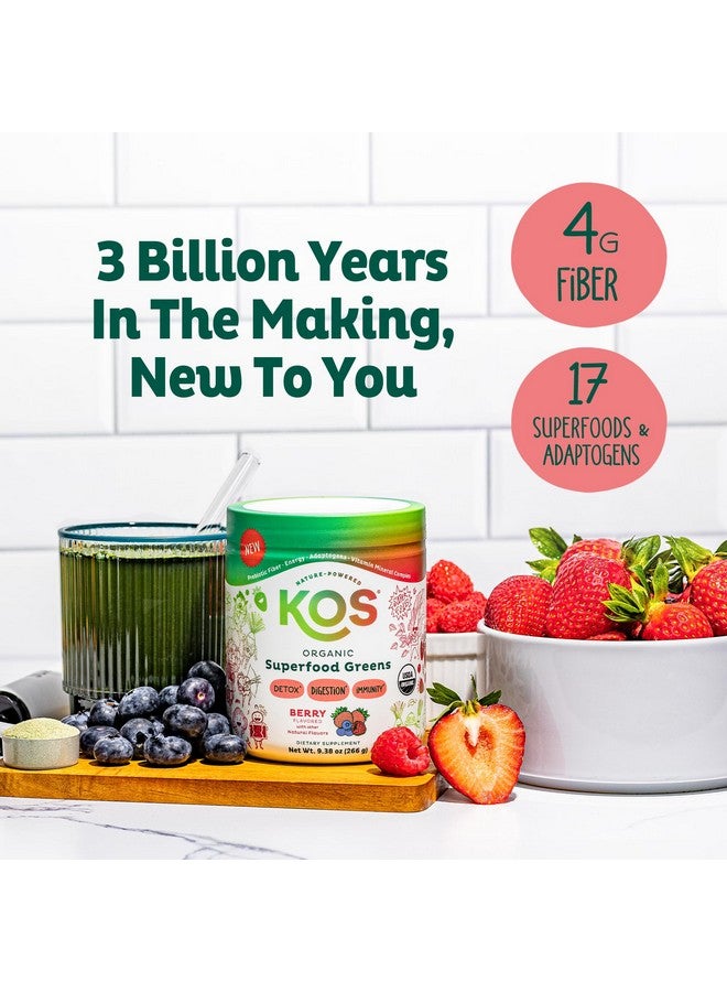 KOS Organic Superfood Greens Powder - Gut Health from Prebiotic Fiber, Supergreens and Adaptogens - USDA Certified Organic, Made in a GMP Certified Facility - 28 Servings Berry - Image 5
