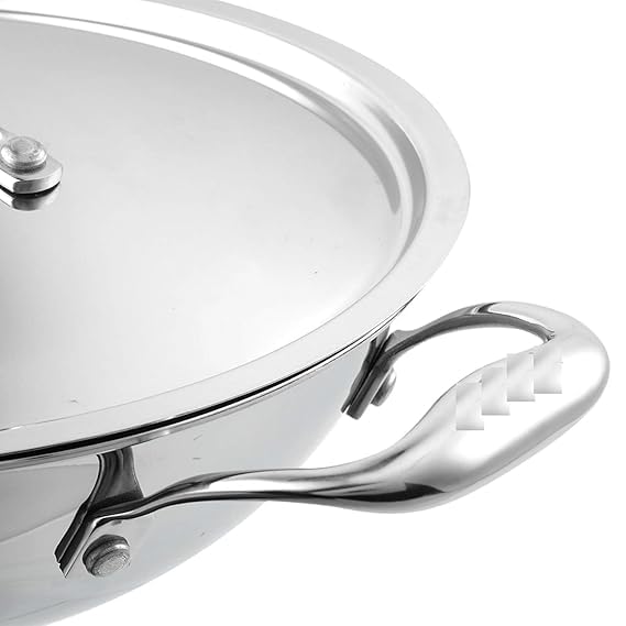 Shopsidex Platinum Triply Stainless Steel Kadai with Stainless Steel Lid 25 litres Capacity 24 cm Diameter with Riveted Handles Induction and Gas Stove Friendly - Image 5