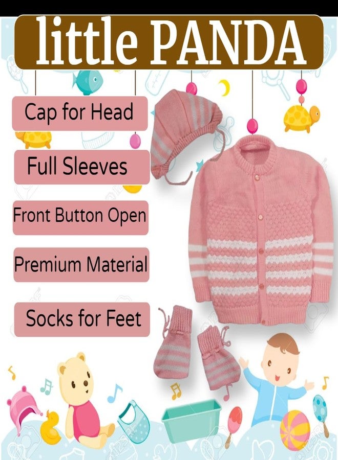 little PANDA Baby Sweater Baby Boy’s & Baby Girl’s Woolen Round Neck Long Sleeves Sweater, Cap & Booties Set - Image 3