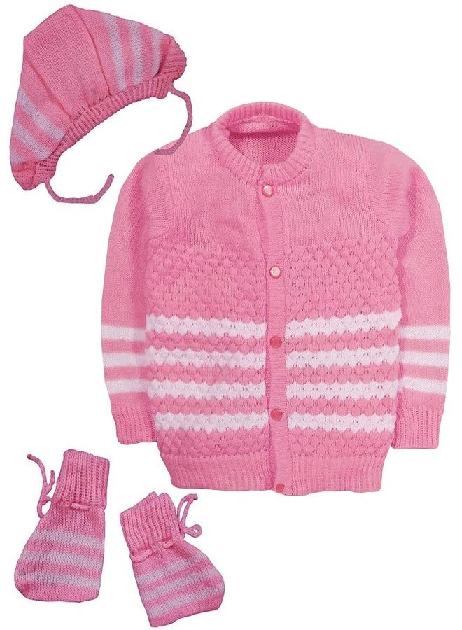 little PANDA Baby Sweater Baby Boy’s & Baby Girl’s Woolen Round Neck Long Sleeves Sweater, Cap & Booties Set - Image 1