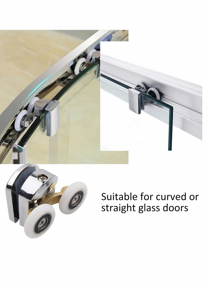 Shower Door Rollers, 4pcs Sliding Doors Wheels Replacement Roller Runner Wheel 2 Top  Bottom Chrome Plated fit Glass Holes 14mm - Image 5
