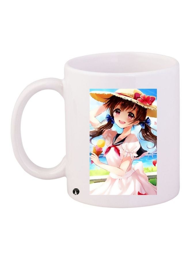 RYN Anime Printed Coffee Mug White/Pink/Blue 11ounce