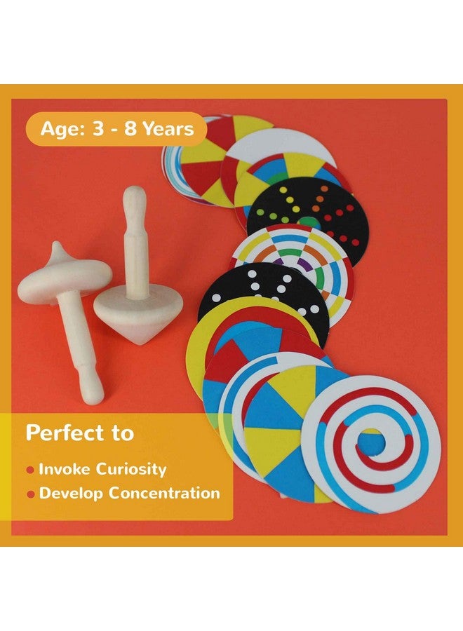 Shumee Wooden Spin Tops (Lattu/Buguri/Bongaram) with 2 Spin Tops 12 Patterned Discs (3 Years+) | Multicolor | Sensory Toys | Eco Friendly & Safe | Non Toxic | Indoor & Outdoor - Image 5
