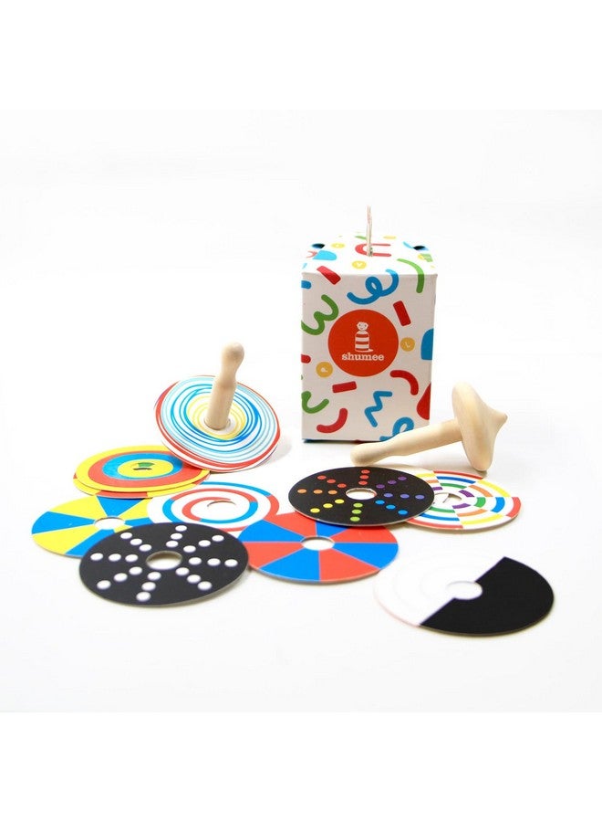 Shumee Wooden Spin Tops (Lattu/Buguri/Bongaram) with 2 Spin Tops 12 Patterned Discs (3 Years+) | Multicolor | Sensory Toys | Eco Friendly & Safe | Non Toxic | Indoor & Outdoor - Image 2