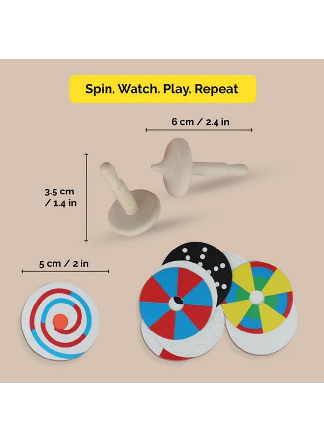 Shumee Wooden Spin Tops (Lattu/Buguri/Bongaram) with 2 Spin Tops 12 Patterned Discs (3 Years+) | Multicolor | Sensory Toys | Eco Friendly & Safe | Non Toxic | Indoor & Outdoor - Image 3