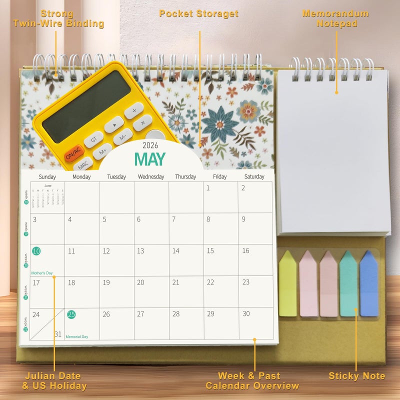 Ymumuda Small Desk Calendar 2026, Standing 2026 Desk Calendar, Jan 2026 to Dec 2026, 8" x 10", Monthly Flip Desktop Calendar with To Do List, Your Personal Desk Planner Orgazier with Pocket for Work Office - Image 4