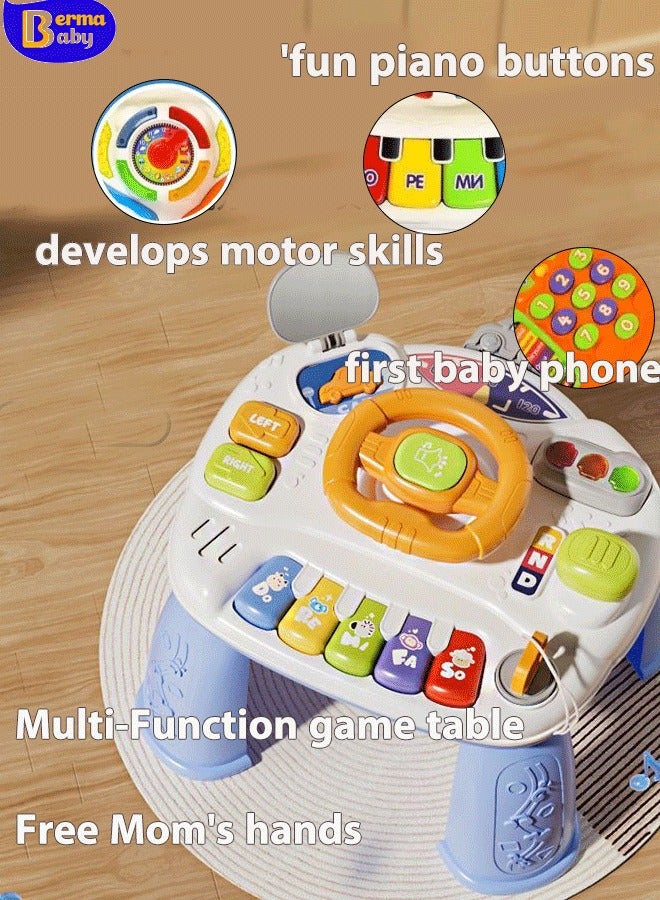 Berma Baby ألعاب أطفال (من 6 إلى 12 شهرًا)، طاولة أنشطة للأطفال، لعبة عجلة قيادة حسية (طفل من عمر 1 إلى 3 سنوات)، مركز أنشطة الطفولة المبكرة هدية عيد ميلاد للأطفال، لعبة تعليمية متعددة الوظائف للأطفال (أزرق) - Image 1