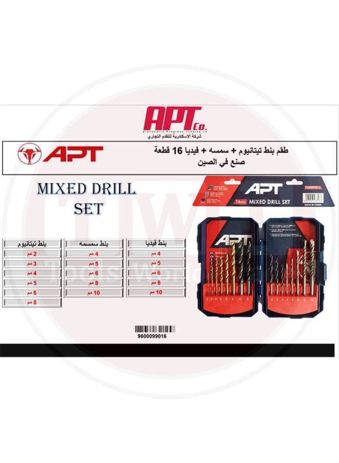 Apt Titanium drill bit set + sesame + vidia 16 pieces 2mm to 10mm APT