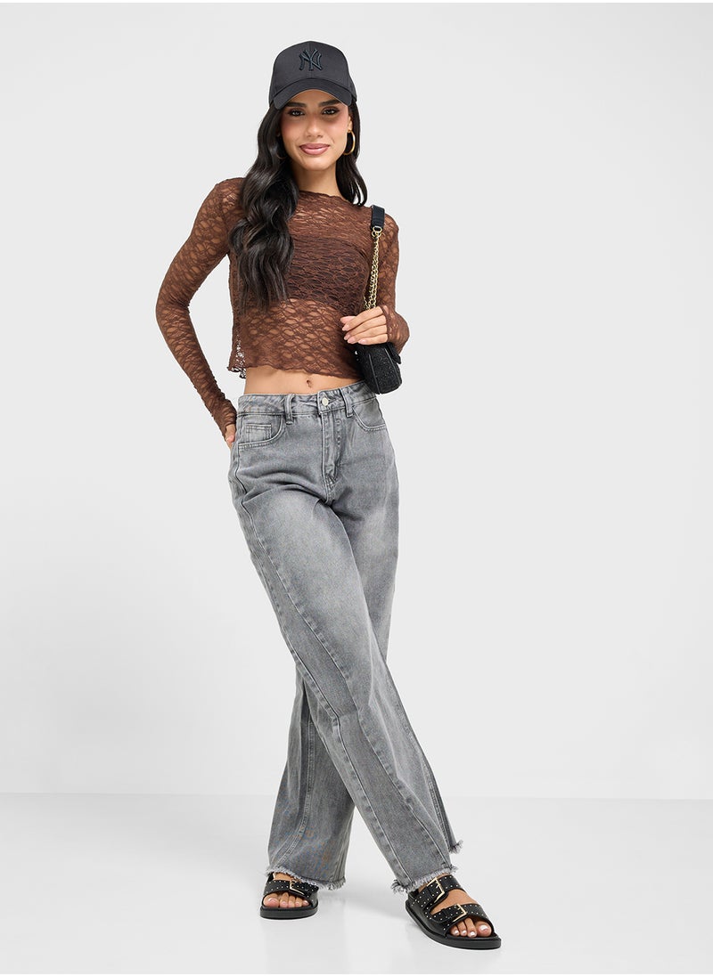 Ginger Mid Rise Straight Fit Jeans With Frayed Hem  - Image 1