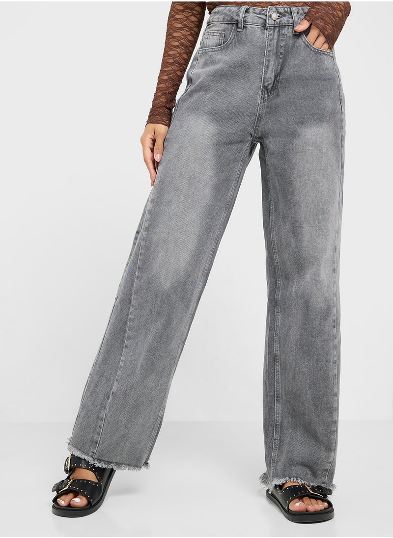 Ginger Mid Rise Straight Fit Jeans With Frayed Hem  - Image 2