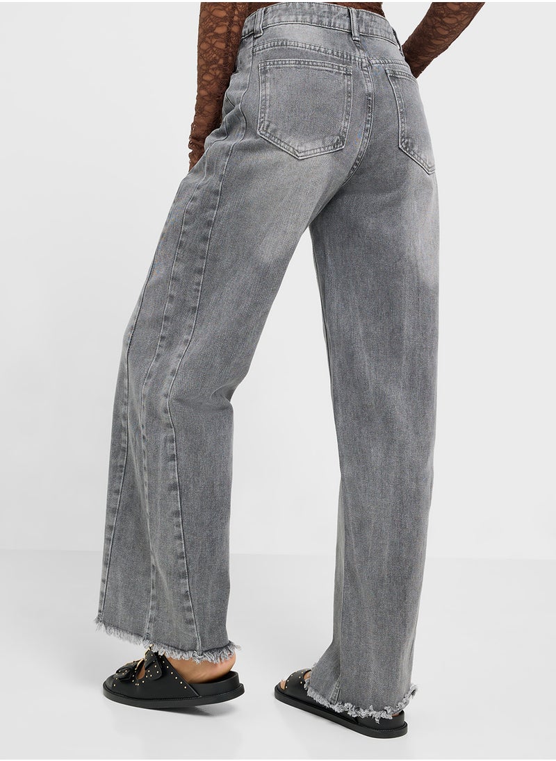 Ginger Mid Rise Straight Fit Jeans With Frayed Hem  - Image 3