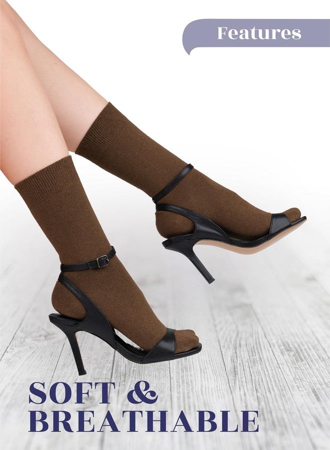 Hugh Ugoli Women's Cotton Crew Socks, Plain Color, Regular Fit, Soft Casual Socks for Trouser, 4 Pairs, Brown, Shoe Size: 9-12 - Image 4