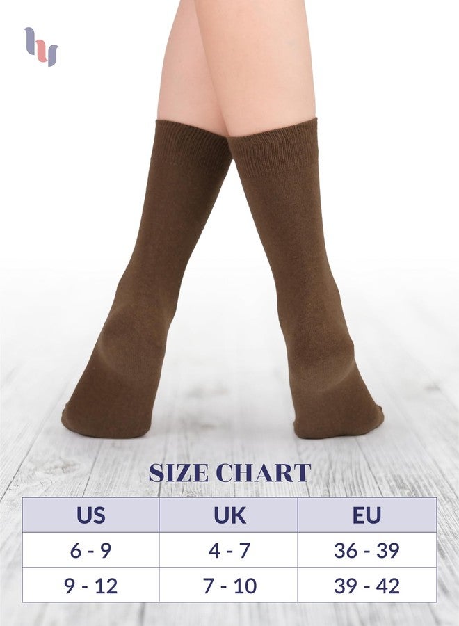 Hugh Ugoli Women's Cotton Crew Socks, Plain Color, Regular Fit, Soft Casual Socks for Trouser, 4 Pairs, Brown, Shoe Size: 9-12 - Image 2