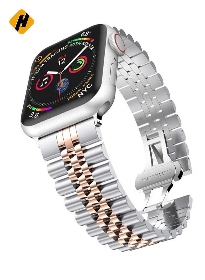 HuHa Replacement Band Compatible with Apple Watch 44mm / 42mm Stainless Steel Solid Strap Metal Bracelet for Apple Watch Series 7 6 5 4 3 2 SE (Silver  - Image 1
