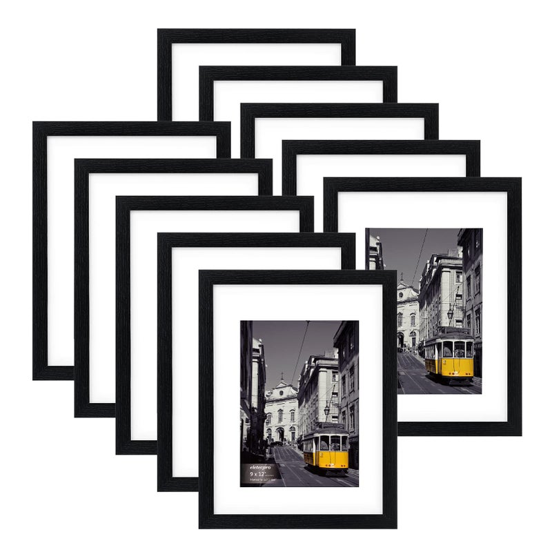 إليتيك برو ELETECPRO 9X12 إطارات الصور مجموعة من 10 عرض 6x8 أو 5x7 صورة مع حصيرة أو 9x12 بدون إطارات معرض جدار حصيرة الجدول أعلى عرض أو تصاعد الجدار (أسود 9x12) - Image 2