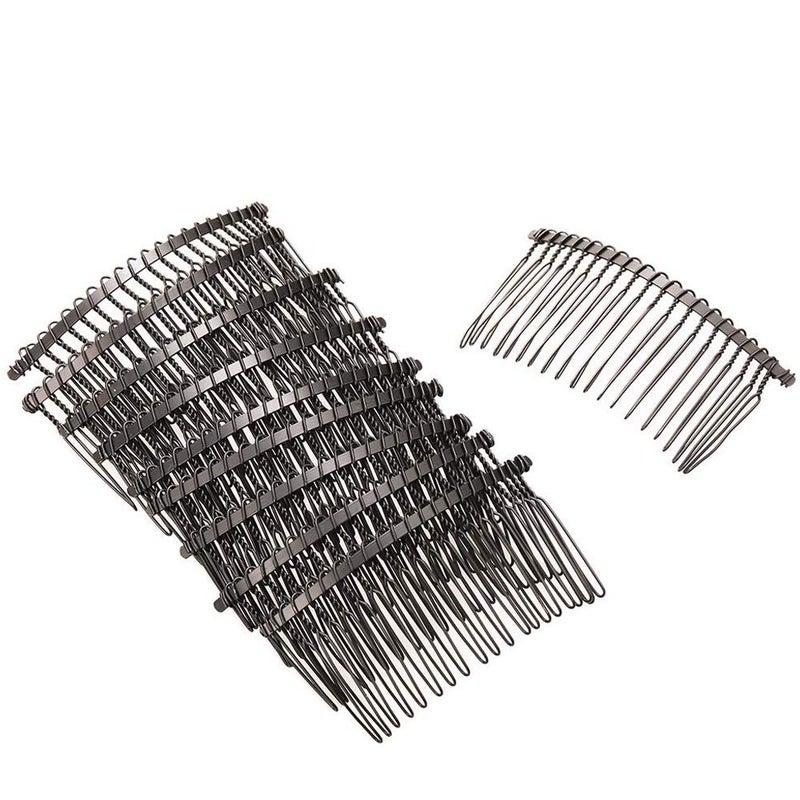 Rocutus 10pcs 20 Teeth Fancy DIY Metal Wire Hair Clip Combs Rust Resistant Durable for Womens Wedding Veil Bridal Tiaras Black