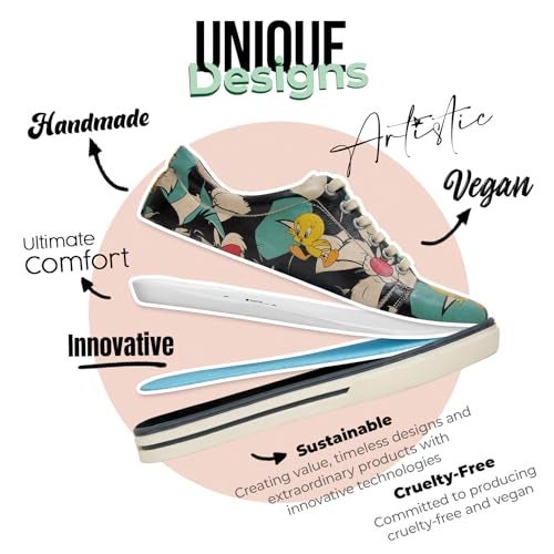 DOGO Vegan Leather Sneakers for Women - Handmade and Unique Fashion Sneakers for Women, Catch Me If You Can Tweety Design, Size 5 - Image 4