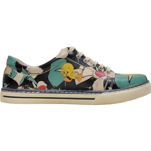 DOGO Vegan Leather Sneakers for Women - Handmade and Unique Fashion Sneakers for Women, Catch Me If You Can Tweety Design, Size 5 - Image 5