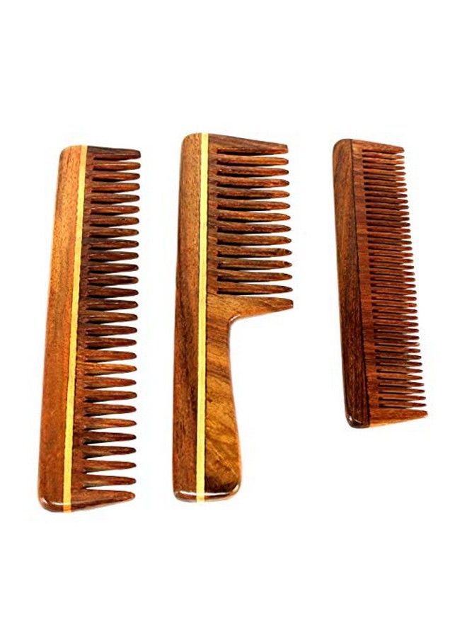 ESPLANADE Wooden Comb For Men & Women (Set Of 3) Sheesham Wood Handmade Antistatic Hair Beard Mustache - Image 3