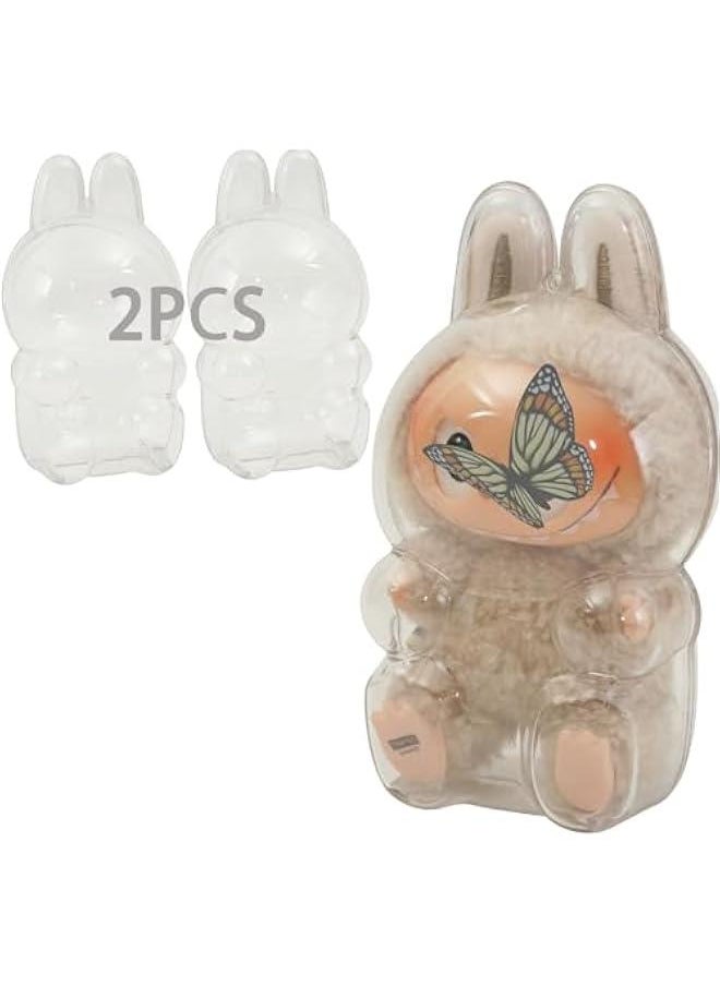Arabest 2pcs Protective for LABUBU Case, Clear Figure Display Bag with Keychain, Plastic Protective Cover, Storage Transparent (Doll Not Include, Two Style Sitting)  - Image 1